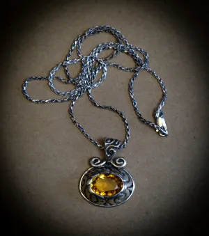 925 Sterling Silver Citrine Pendant Necklace