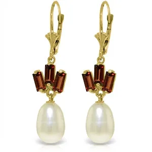 9.35 Carat 14K Solid Yellow Gold Leverback Earrings Pearl Garnet