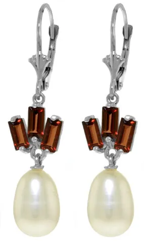 9.35 Carat 14K Solid Yellow Gold Leverback Earrings Pearl Garnet