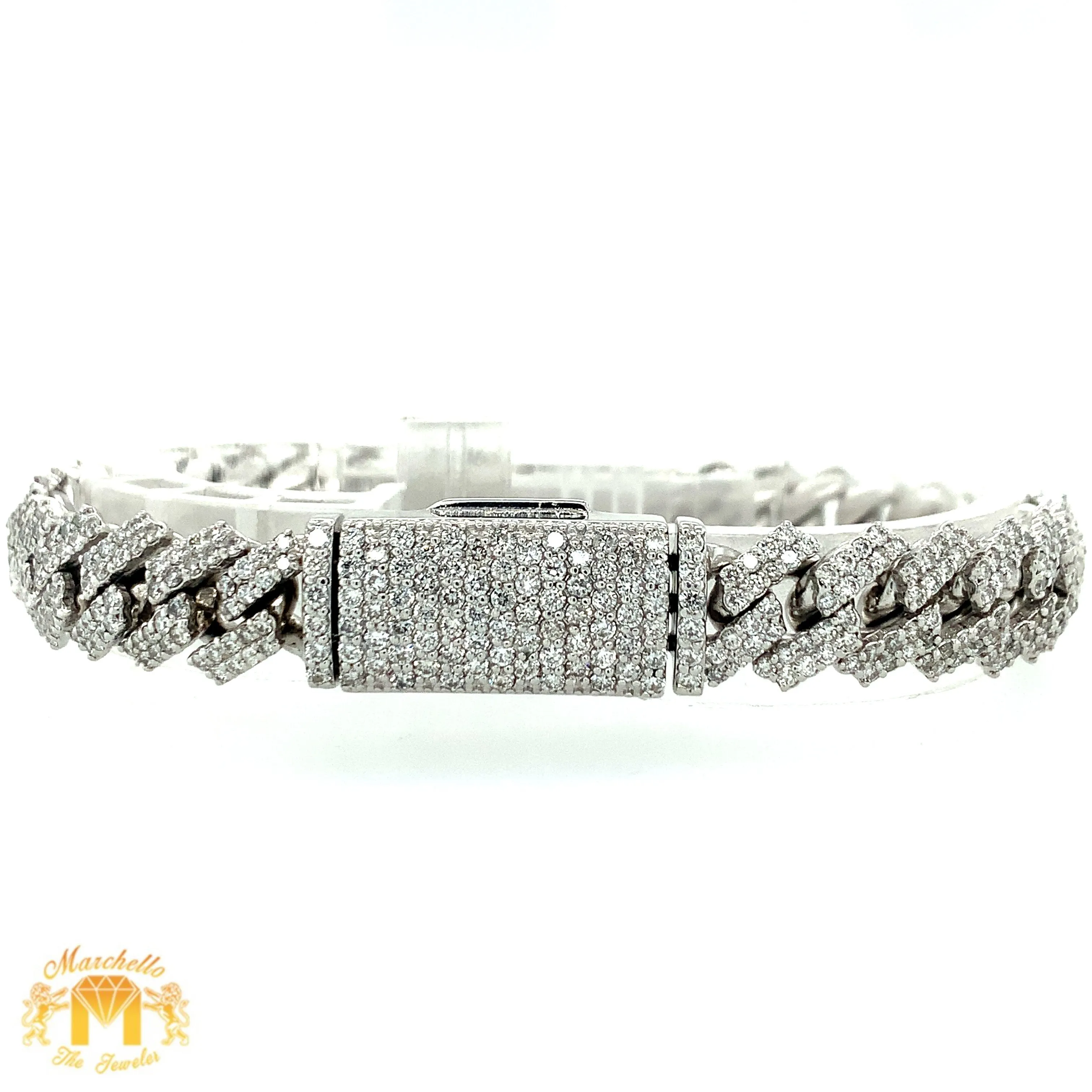 9.90ct Diamond 14k White Gold 11.5mm Diamond Edge Miami Cuban Bracelet