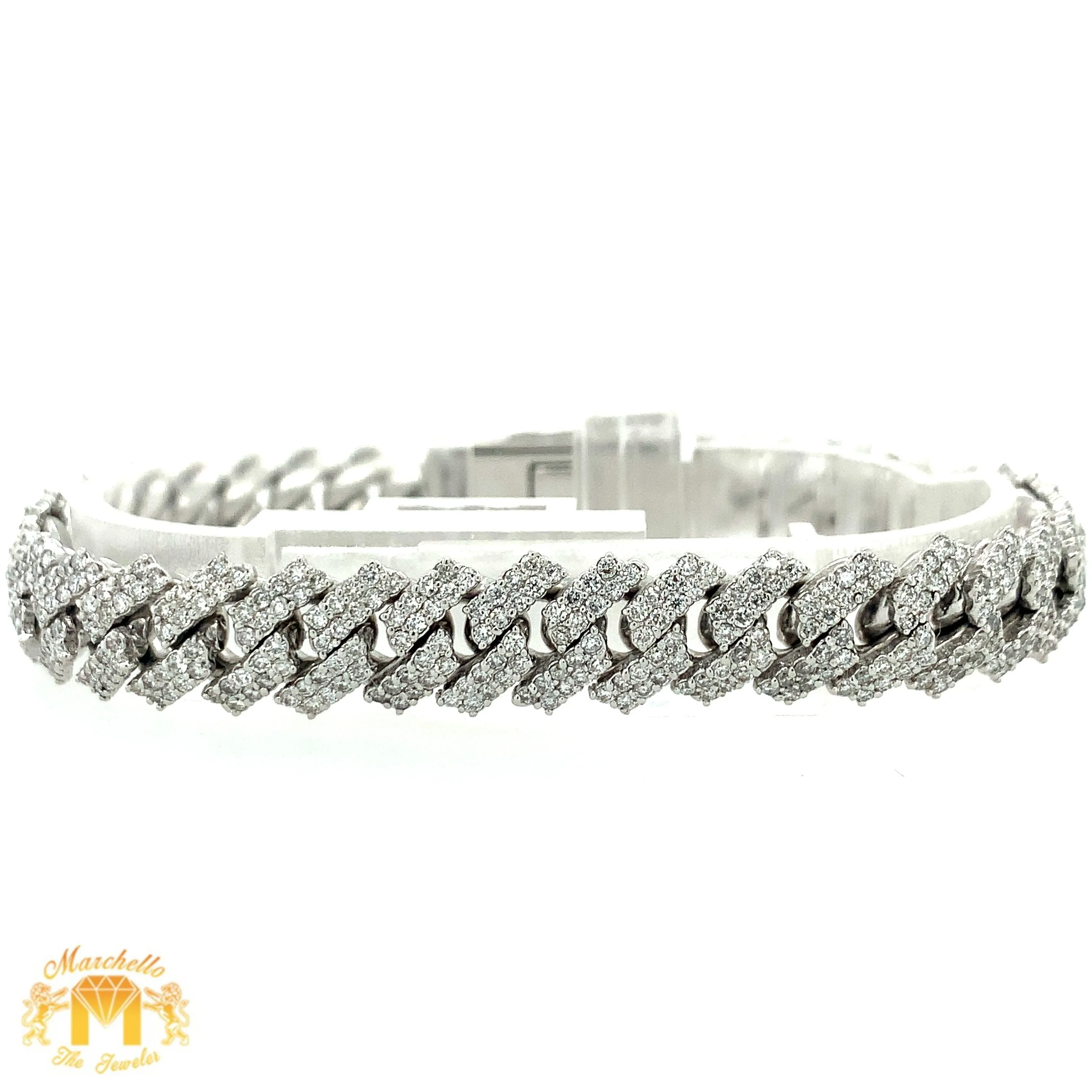 9.90ct Diamond 14k White Gold 11.5mm Diamond Edge Miami Cuban Bracelet