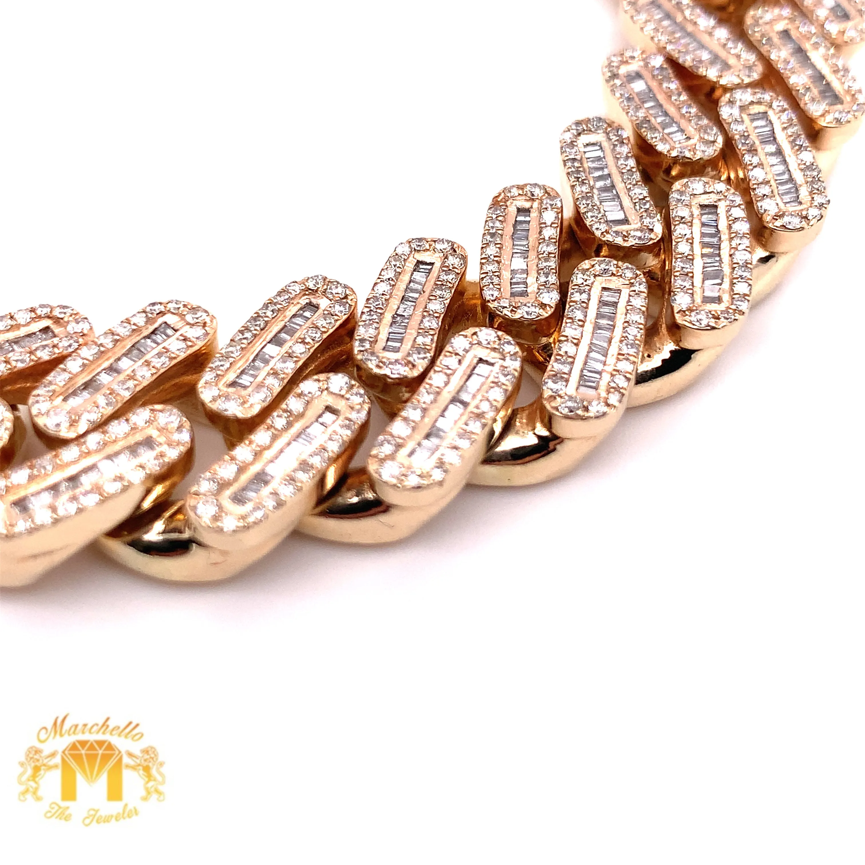 9ct Baguette & Round Diamond and Gold 15MM Cuban Bracelet (prong set, box clasp)