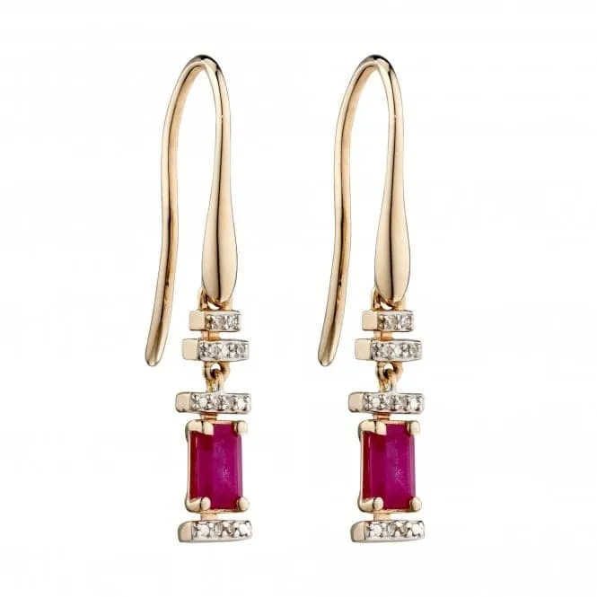 9ct Ruby Bagette Yellow Gold Earrings GE2355R