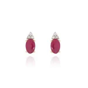 9ct Yellow Gold Diamond and Ruby Earrings