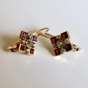 Admiralty Arch 14k Gold, Garnet and Diamond Earrings