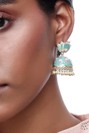 Alloy Jhumka Dangling Earrings in Firoza