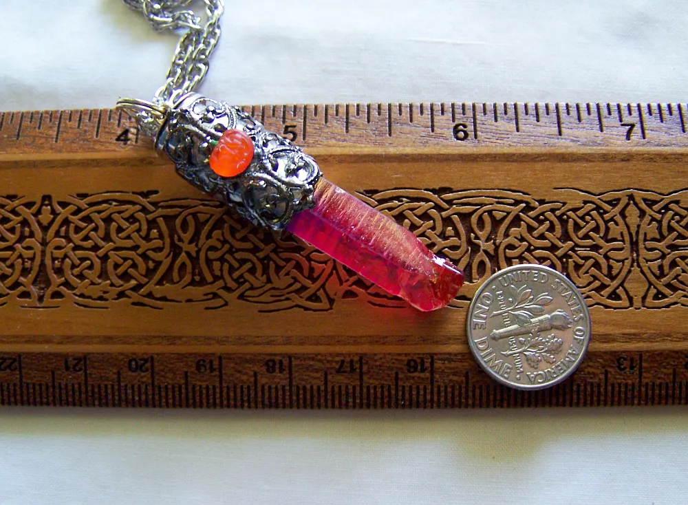 Autumn Orange Aura Quartz Filigree Pumpkin Bullet Jewelry Pendant