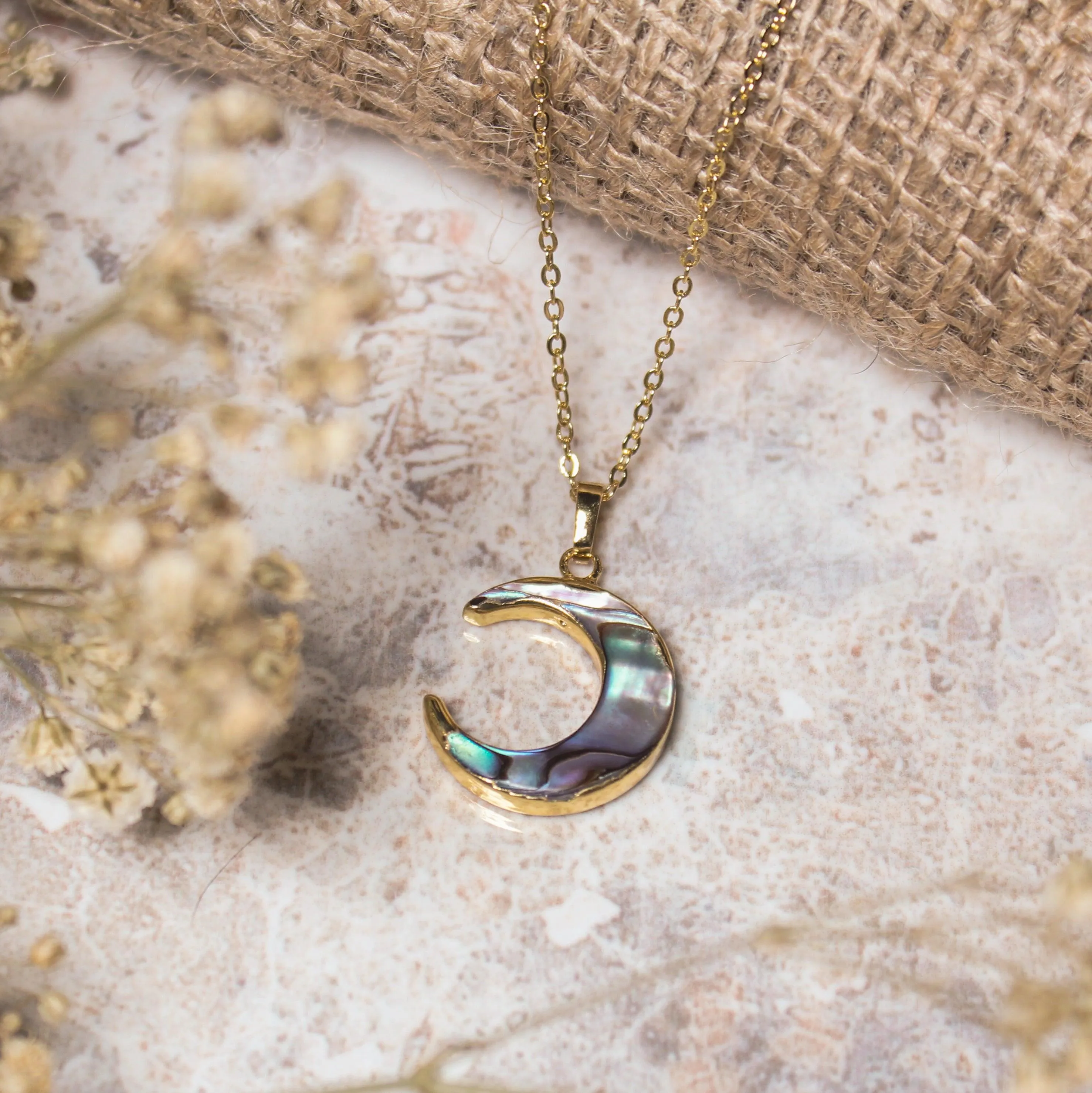 Aylin Abalone Shell Moon Necklace | 14K Gold Plated