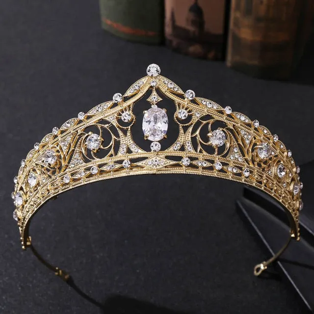 Baroque Luxury Geometric Pattern Rhinestone Crystal Bridal Tiara-Crown