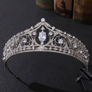 Baroque Luxury Geometric Pattern Rhinestone Crystal Bridal Tiara-Crown