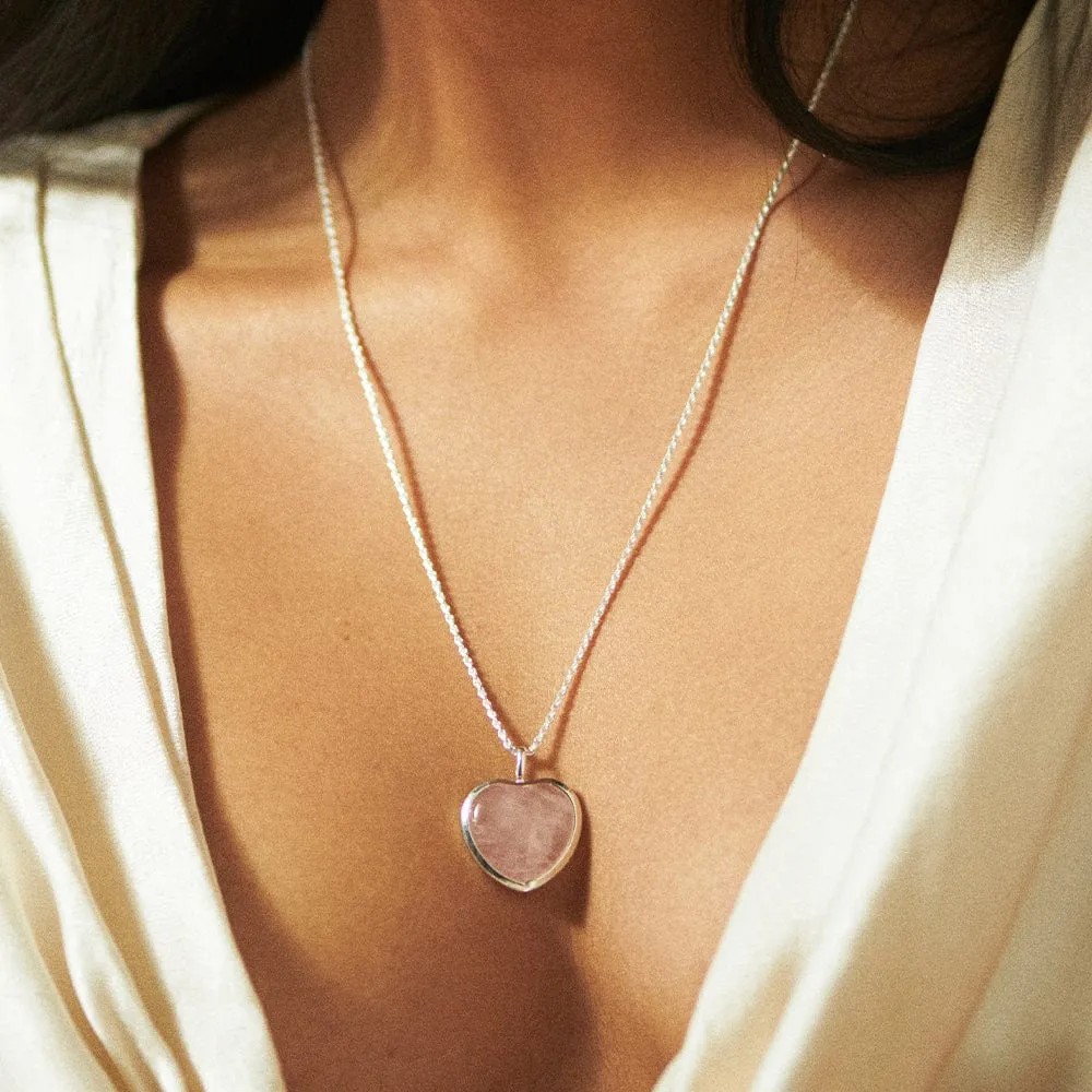 Beloved Rose Quartz Heart Pendant Sterling Silver