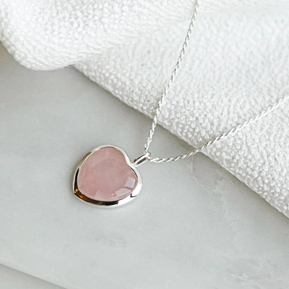 Beloved Rose Quartz Heart Pendant Sterling Silver