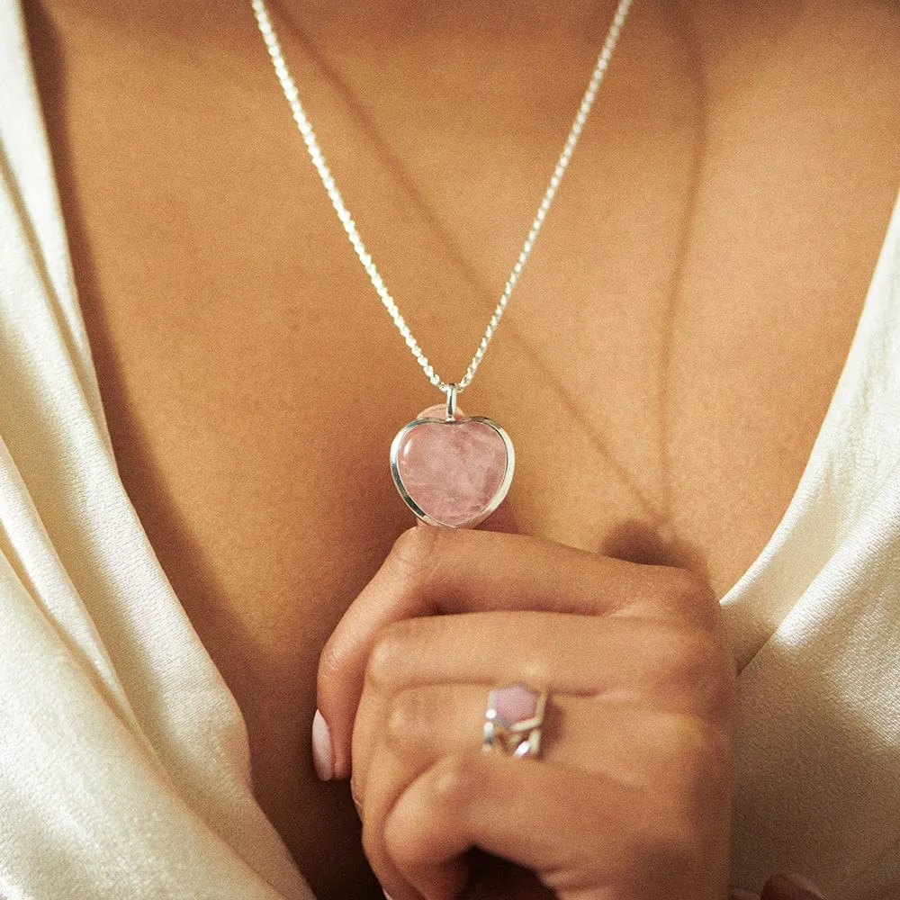 Beloved Rose Quartz Heart Pendant Sterling Silver