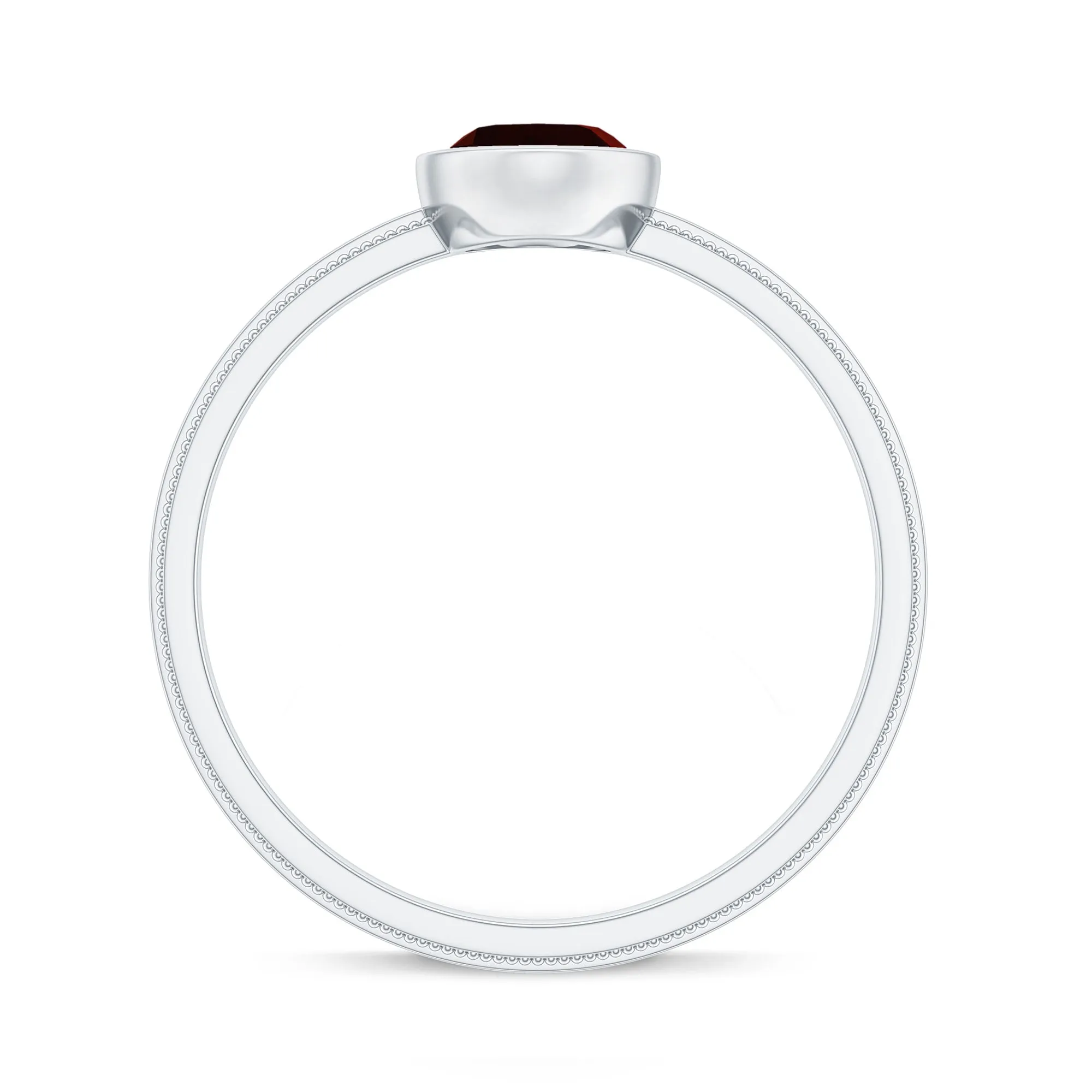 Bezel Set Oval Garnet Solitaire Ring with Beaded Detailing