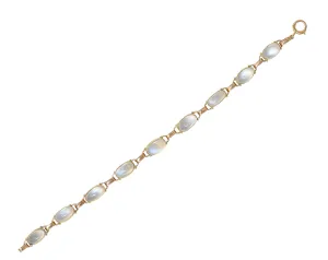 Binder Bros. Retro Moonstone 14 Karat Two-Tone Gold Vintage Link Bracelet