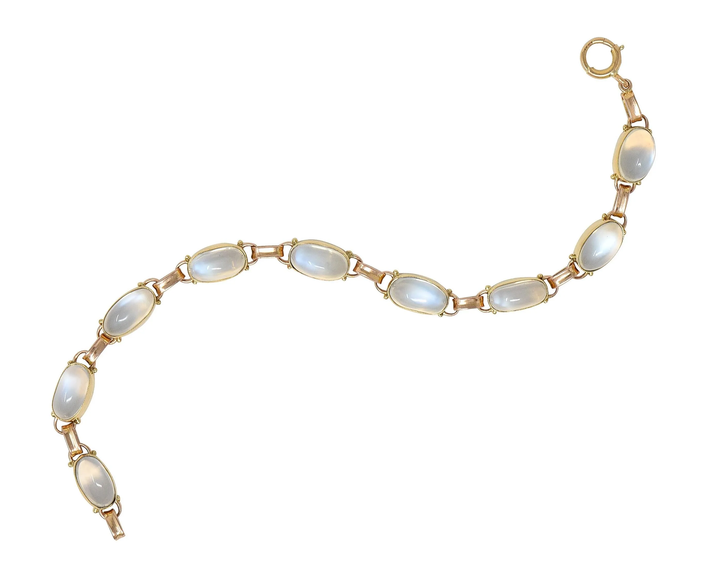 Binder Bros. Retro Moonstone 14 Karat Two-Tone Gold Vintage Link Bracelet