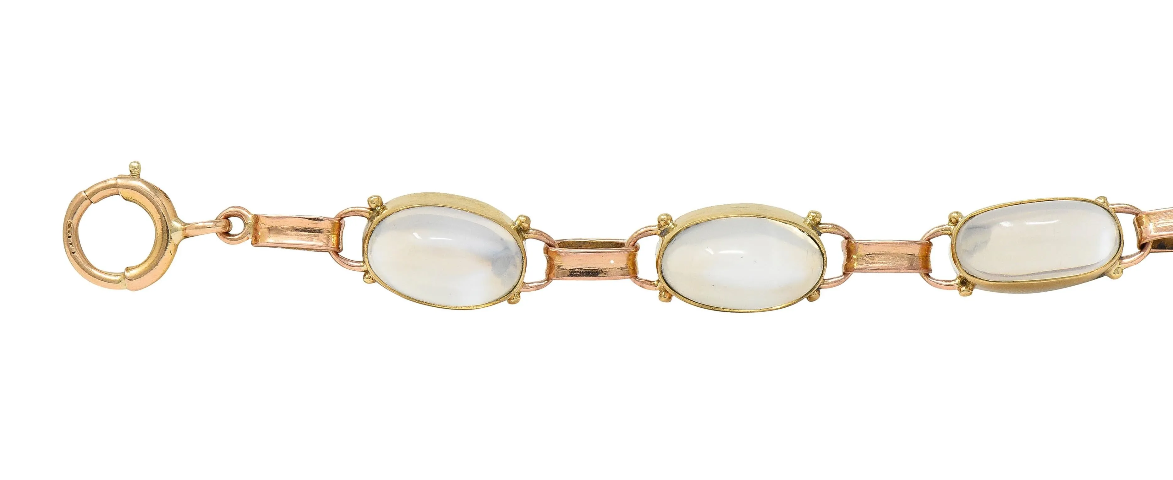 Binder Bros. Retro Moonstone 14 Karat Two-Tone Gold Vintage Link Bracelet