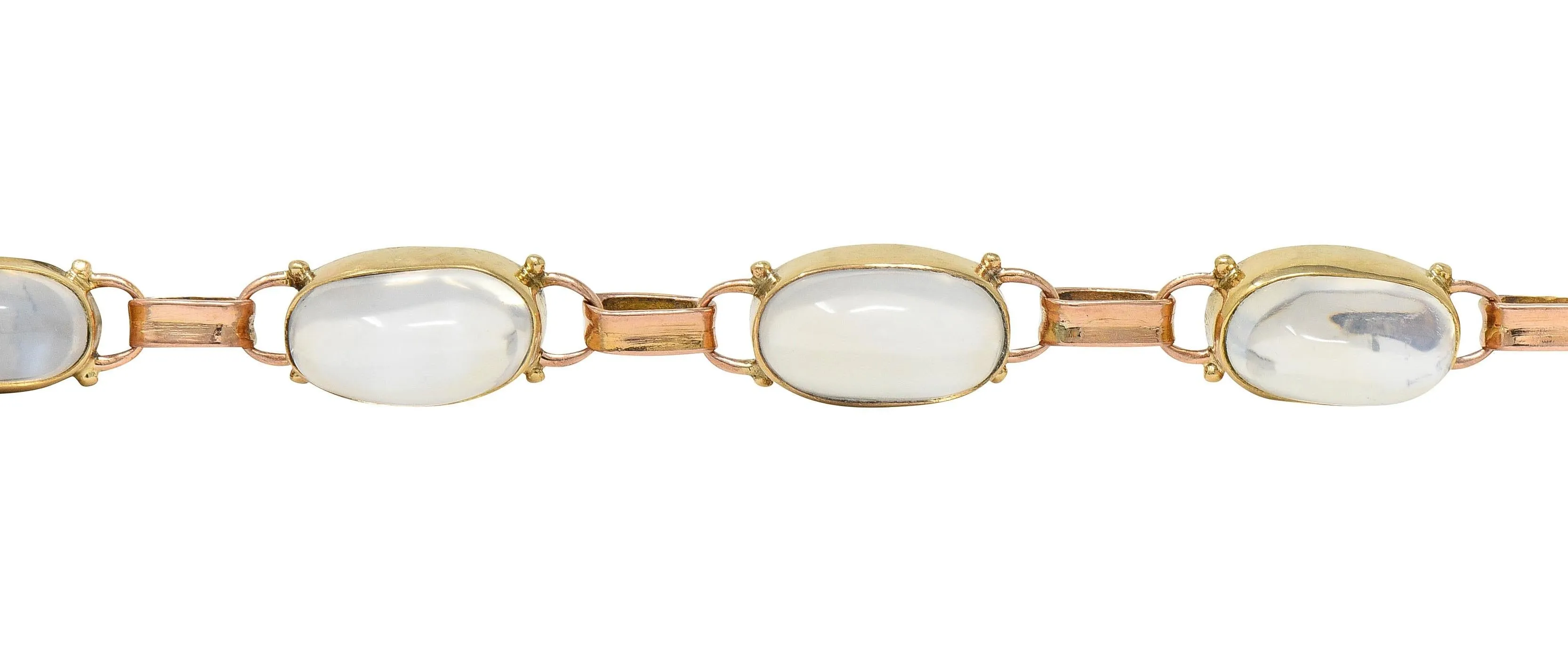 Binder Bros. Retro Moonstone 14 Karat Two-Tone Gold Vintage Link Bracelet