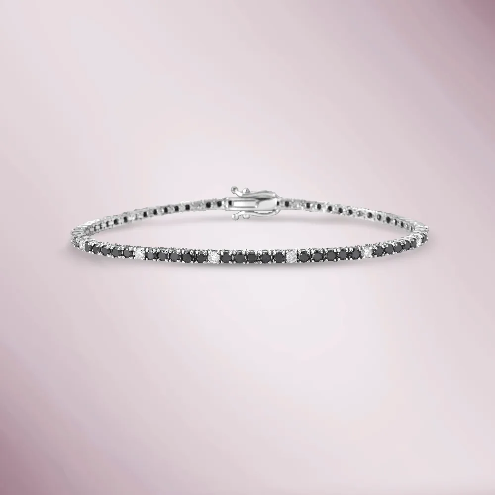 Black & White Diamond Tennis Bracelet (3.25 ct.) 2.50 mm 4-Prongs Setting in 14K Gold