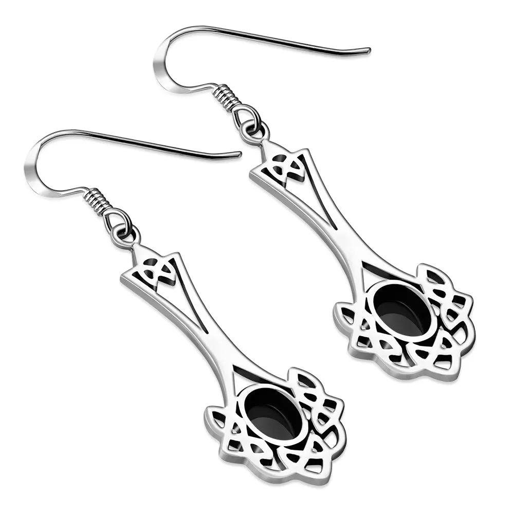 Black Onyx Long Celtic Knot Silver Earring Set