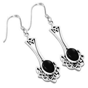 Black Onyx Long Celtic Knot Silver Earring Set