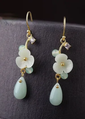 Boutique Zircon Droplet Shape Jade Drop Earrings HE1010