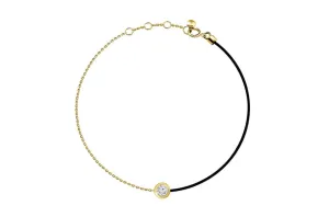 Bracelet 18kt Gold Chain Silk Cord & Diamond Bezel