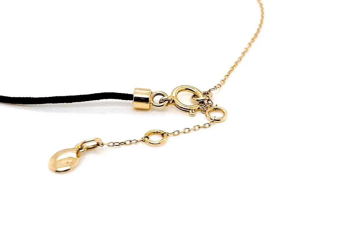 Bracelet 18kt Gold Chain Silk Cord & Diamond Bezel