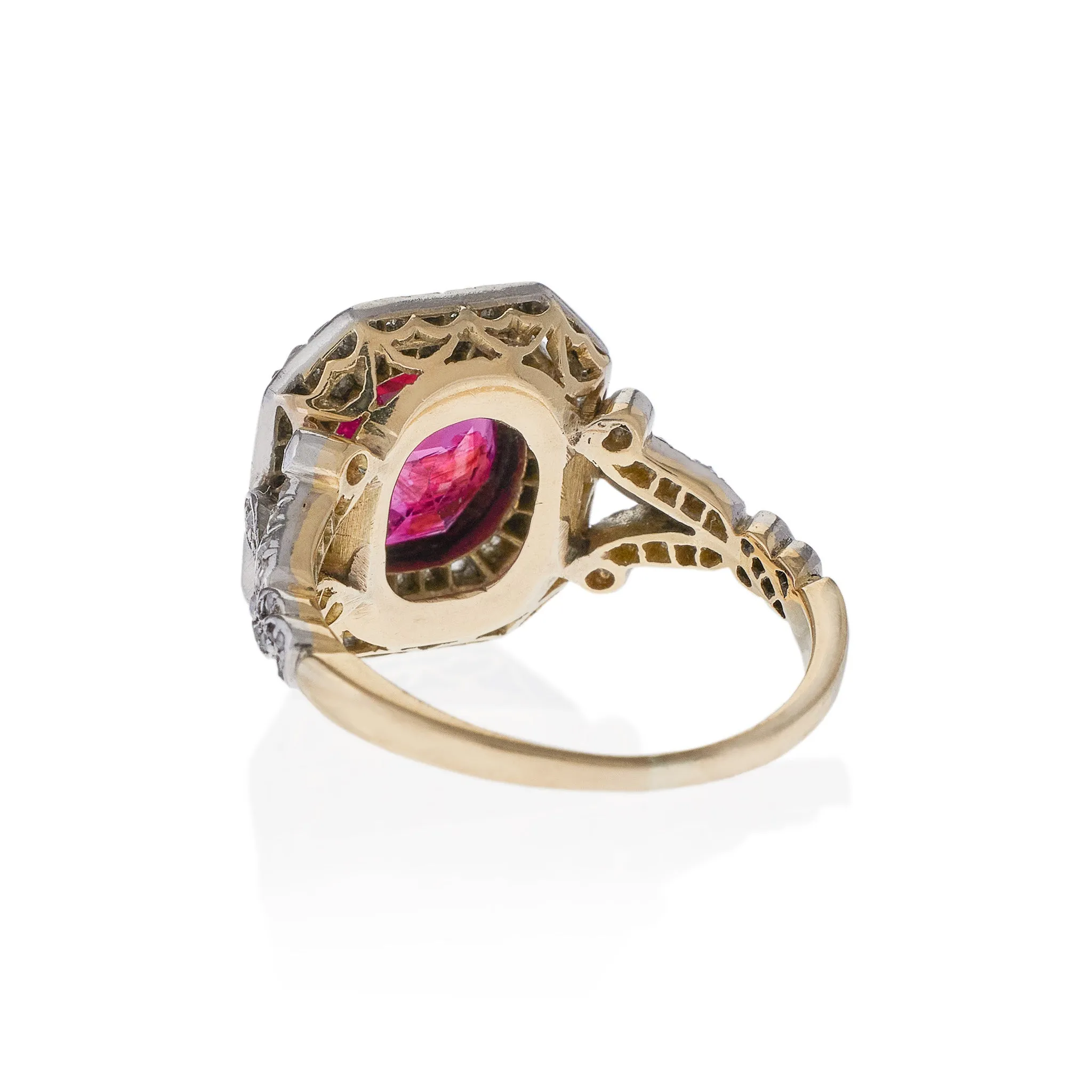 Burmese SSEF No-Heat Ruby and Old Mine-cut Diamond Ring