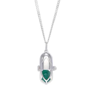 Capsule Crystal Pendant - Green Onyx, Sterling Silver