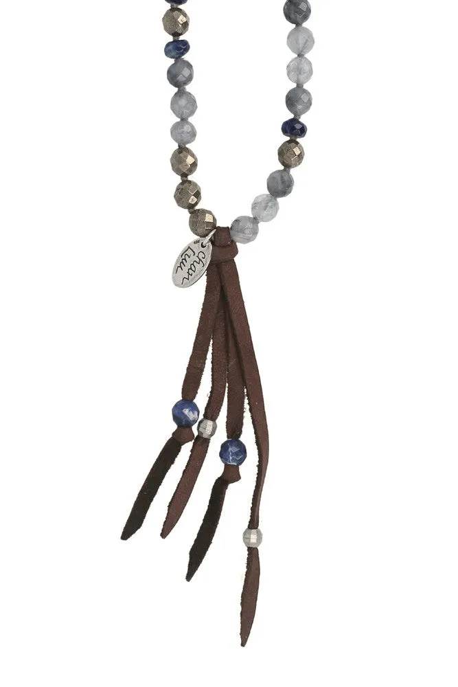 Chan Luu Blue Mix Leather Fringe Long Necklace