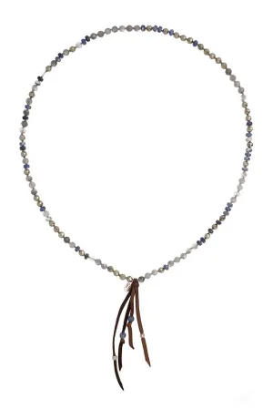 Chan Luu Blue Mix Leather Fringe Long Necklace