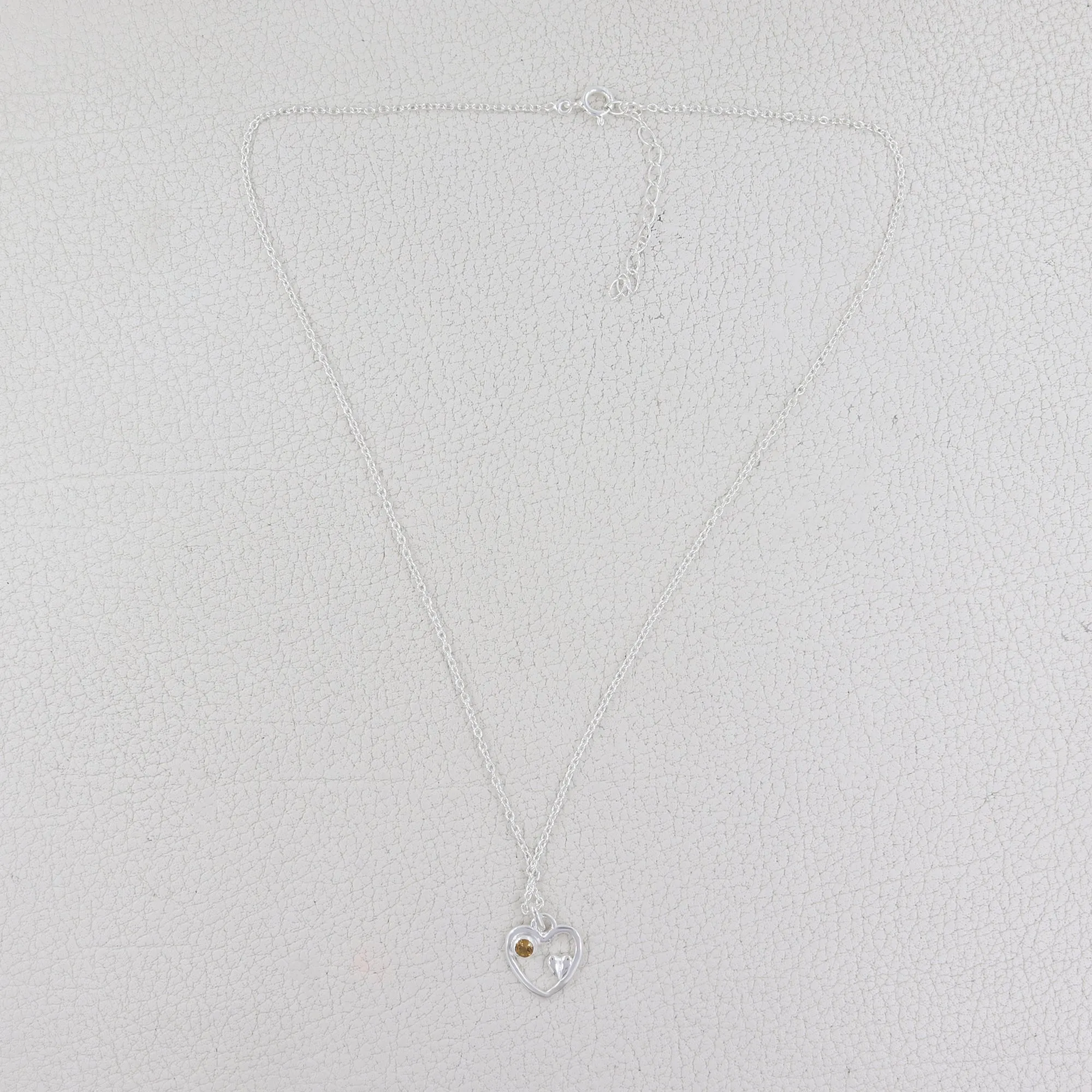 Citrine Cut Round Necklace, 925 Solid Silver Heart Shape Necklace