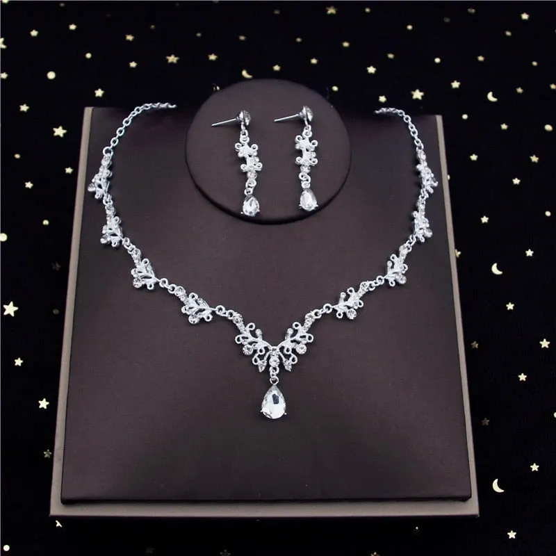 Clear Crystal Necklace Earring  Jewelry Sets