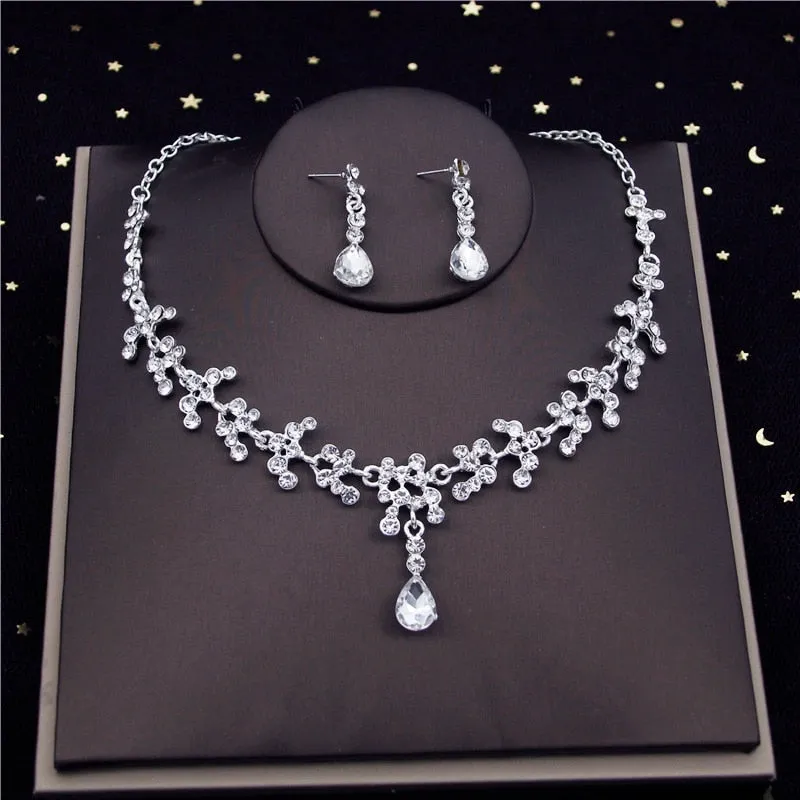 Clear Crystal Necklace Earring  Jewelry Sets