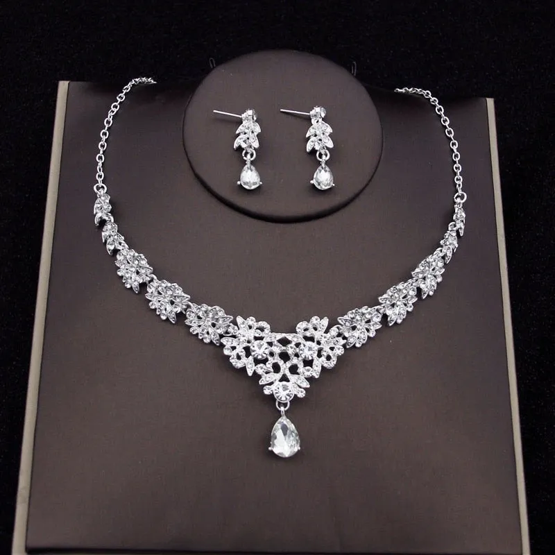 Clear Crystal Necklace Earring  Jewelry Sets