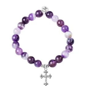 Cross | Stone Beaded Charm Bracelet | Amethyst