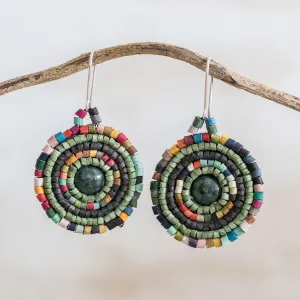 Cultural Essence Jade and Colorful Ceramic Beaded Dangle Earrings