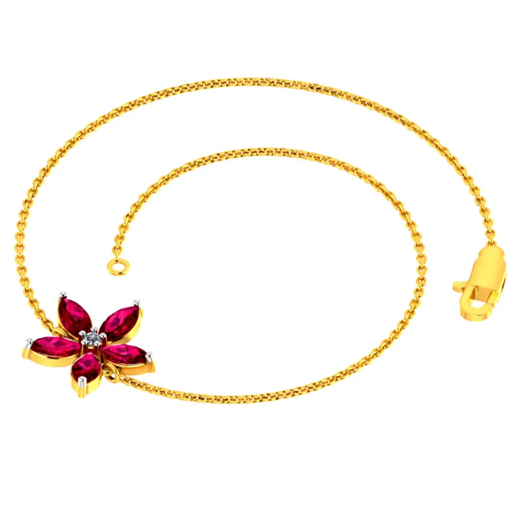 Dazzling 14k Gold Bracelet Flower Design Studded With Red Gemstones From Pc Chandra Jewellers