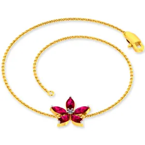 Dazzling 14k Gold Bracelet Flower Design Studded With Red Gemstones From Pc Chandra Jewellers