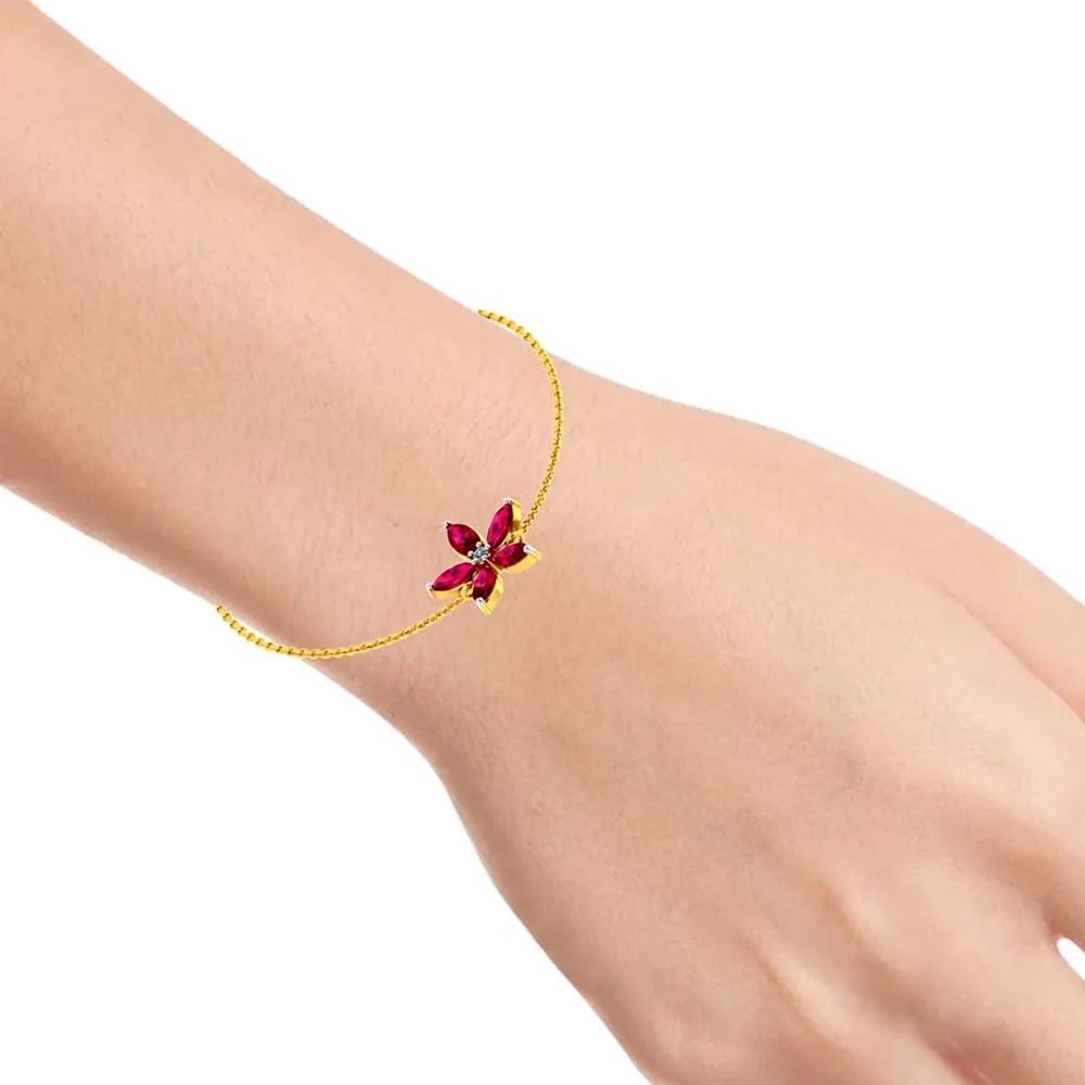 Dazzling 14k Gold Bracelet Flower Design Studded With Red Gemstones From Pc Chandra Jewellers