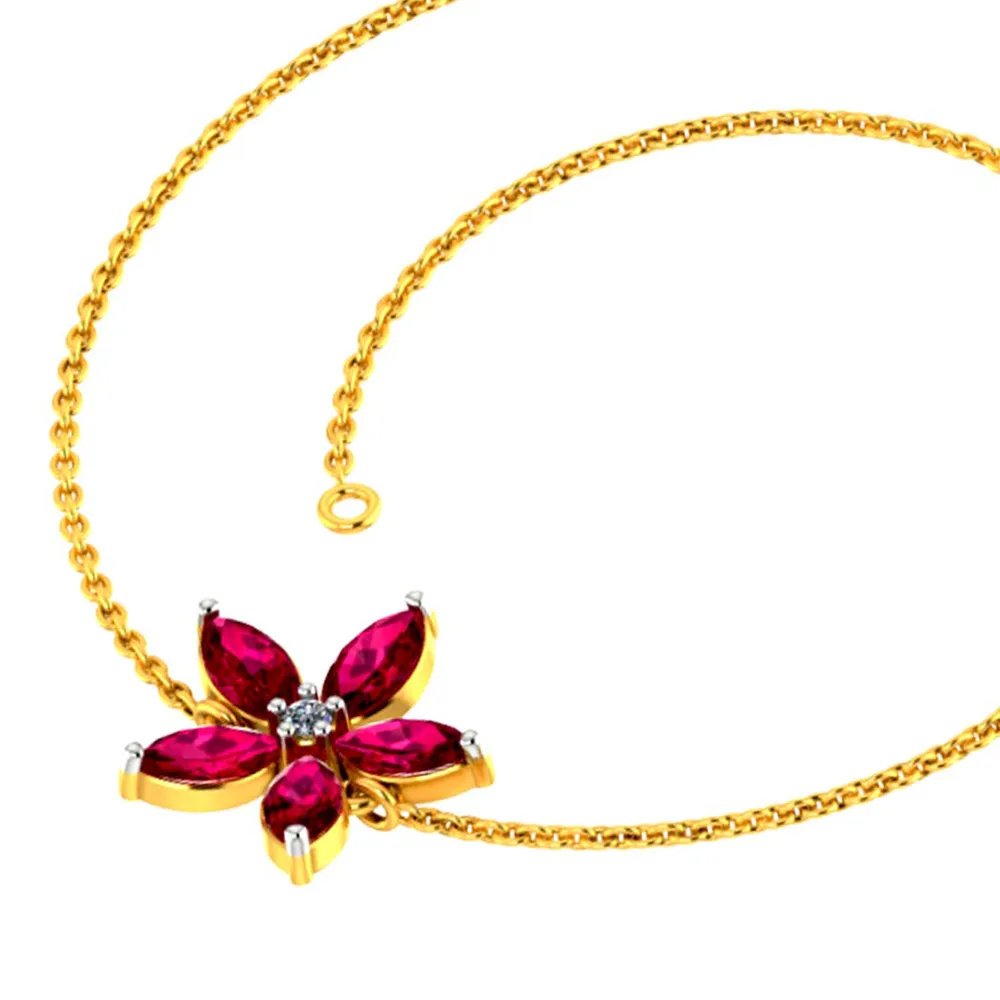 Dazzling 14k Gold Bracelet Flower Design Studded With Red Gemstones From Pc Chandra Jewellers