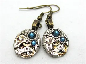 Deep Blue  - Steampunk Earrings - Unique - One of a kind - Great for stocking stuffer or birthday gift