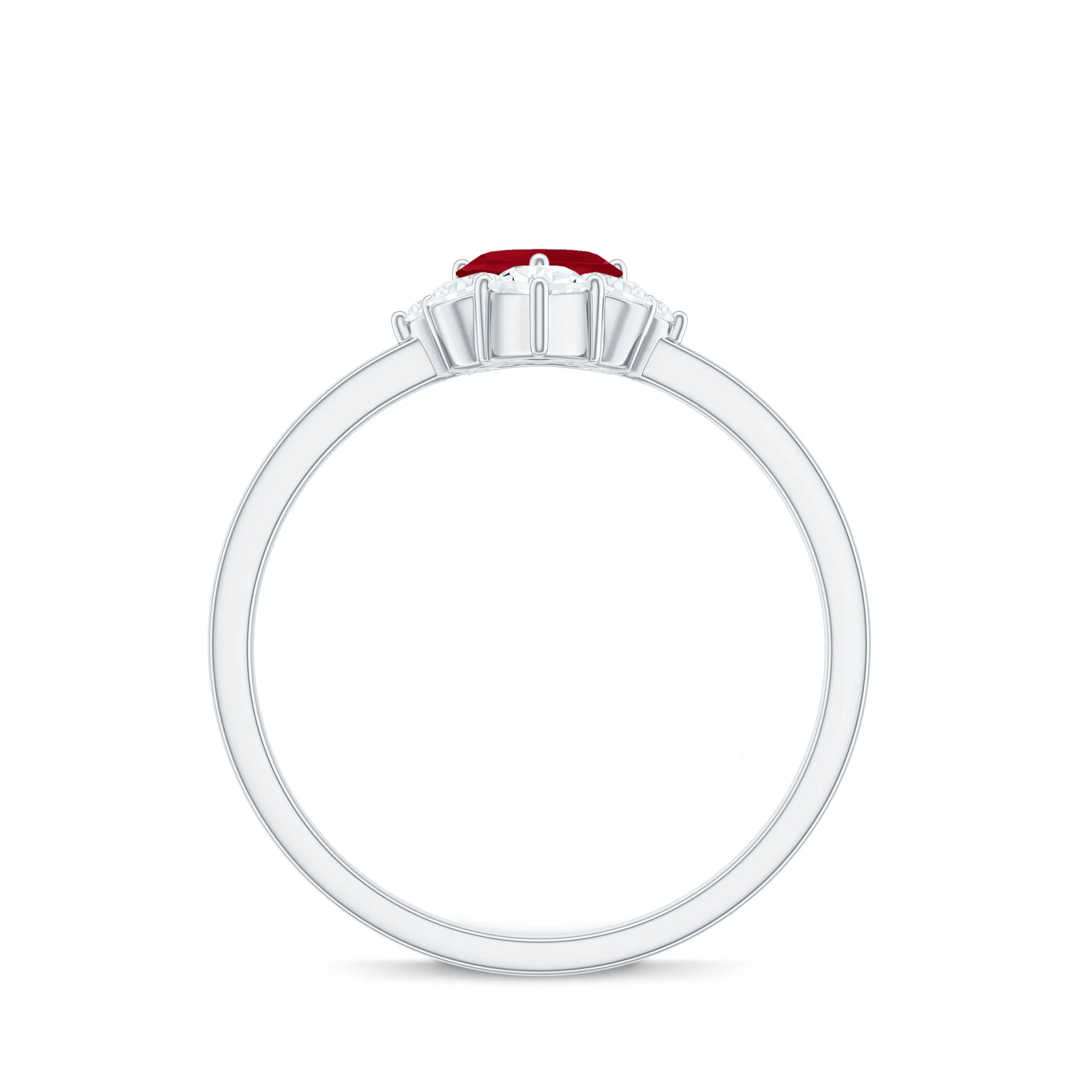 Designer Ruby Heart Solitaire Ring with Diamond Side Stones