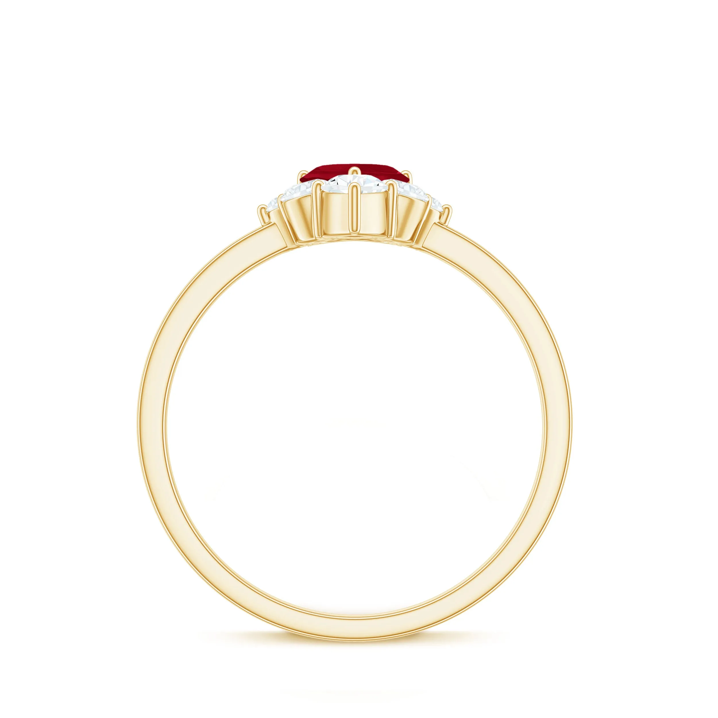 Designer Ruby Heart Solitaire Ring with Diamond Side Stones