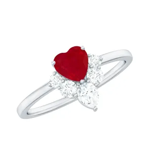 Designer Ruby Heart Solitaire Ring with Diamond Side Stones