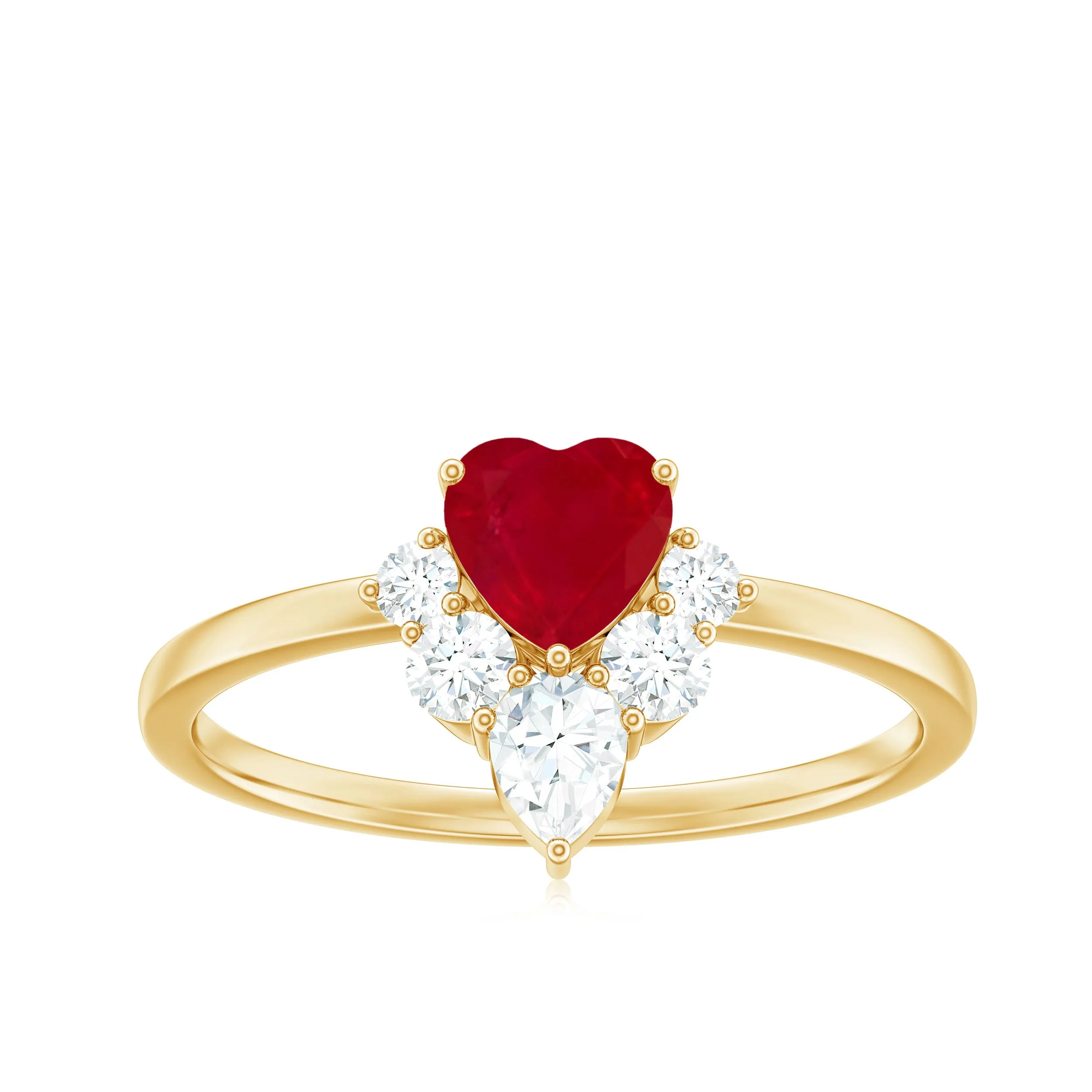 Designer Ruby Heart Solitaire Ring with Diamond Side Stones