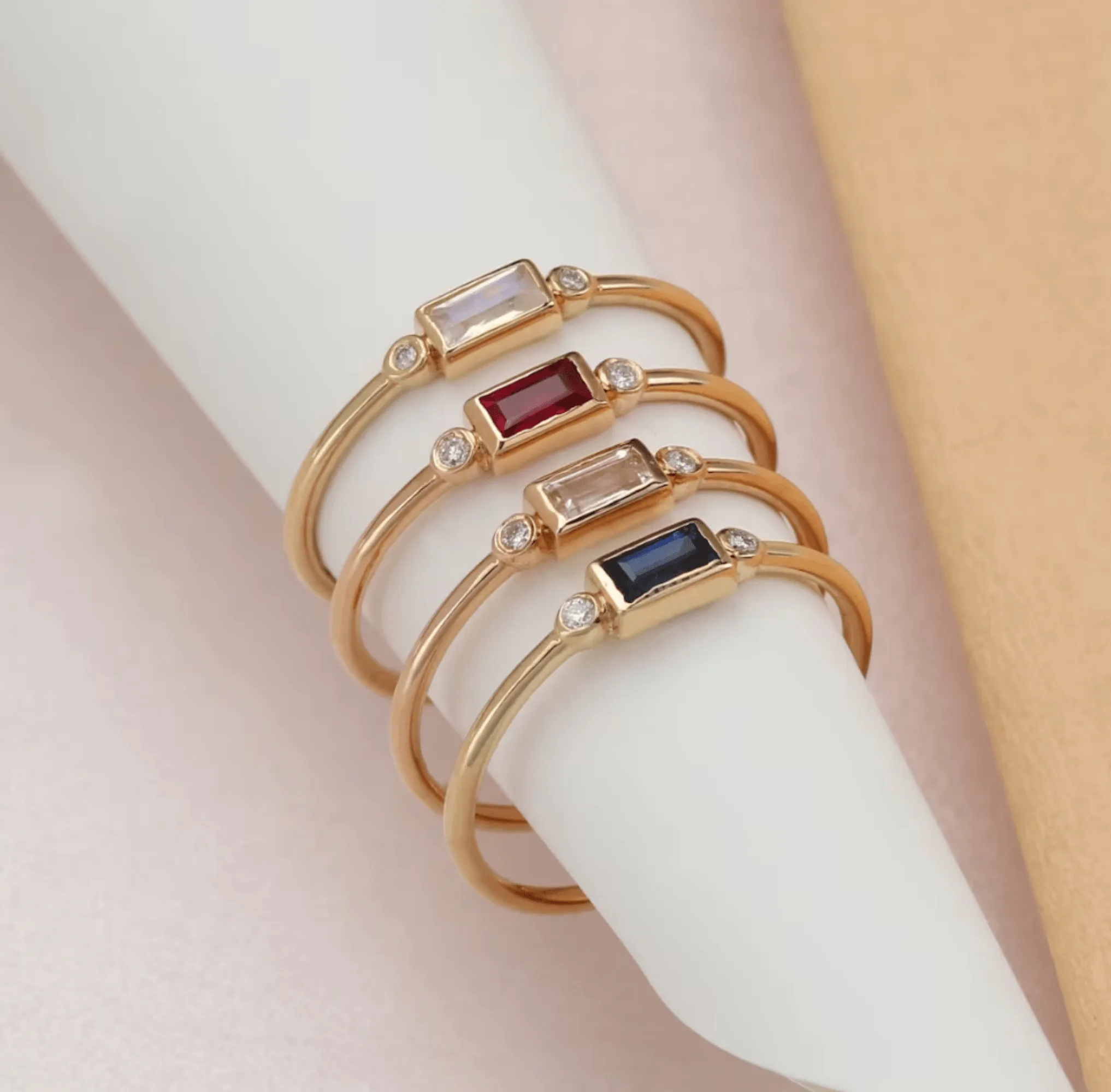 Diamond and Baguette Ruby Ring, Amelia