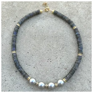 Diana 4 Pearls Labradorite Beaded Necklace