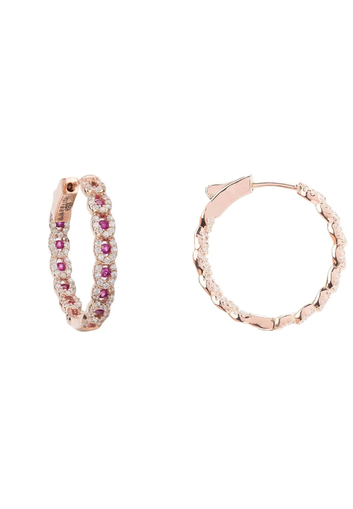 Duchess Hoop Earrings Rosegold Ruby Pink